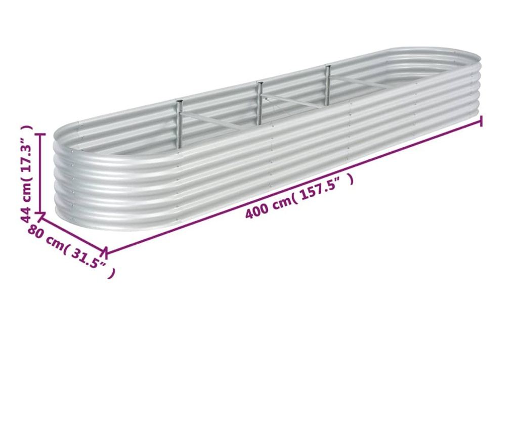 Srebrna podignuta gredica 400x80x44 cm pocinčani čelik - 8