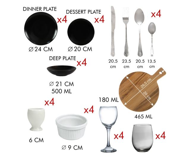 Serviciu Complet de Masa, Cesiro, 45 piese, pentru 4 persoane, Negru Abis Mat
