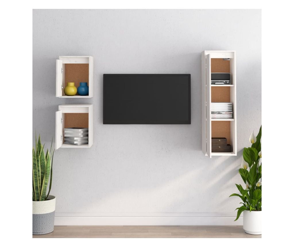 TV komode, 3 kom., bijela, masivno drvo bora - 3