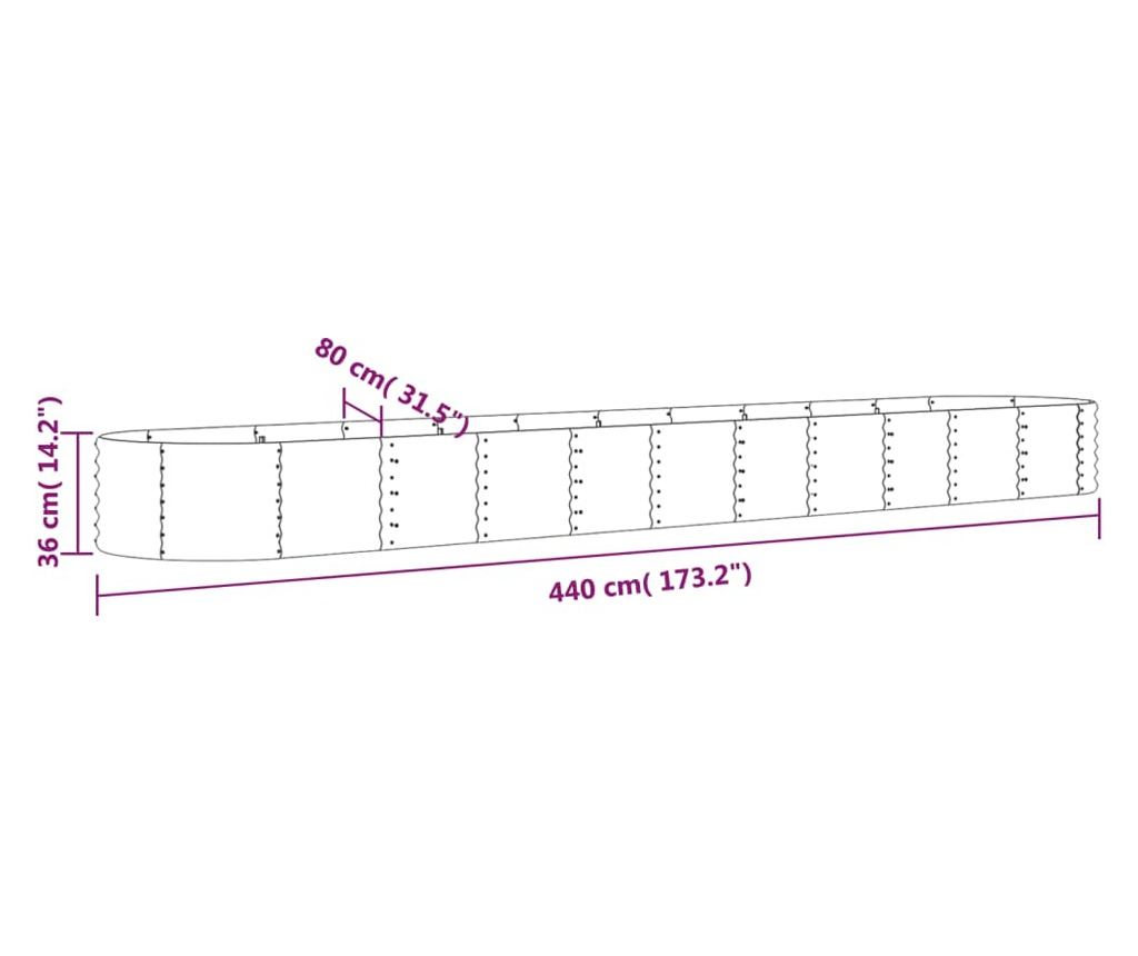 Зелена градинска саксия 440x80x36 см прахово боядисана стомана - 6