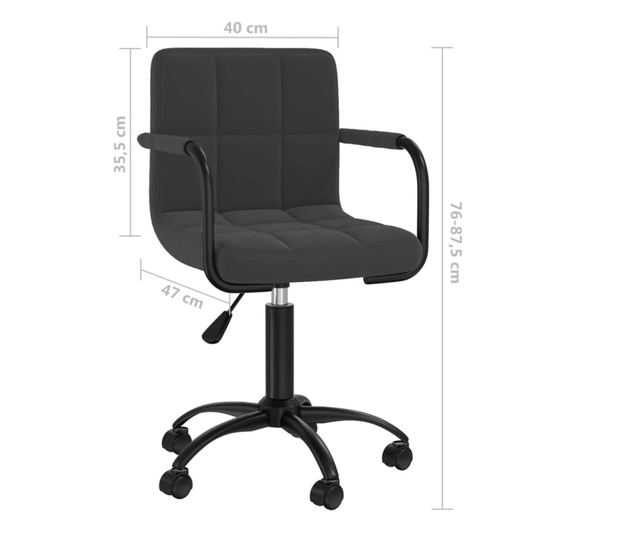 Okretni kuhinjski stolac, crn, baršunasti