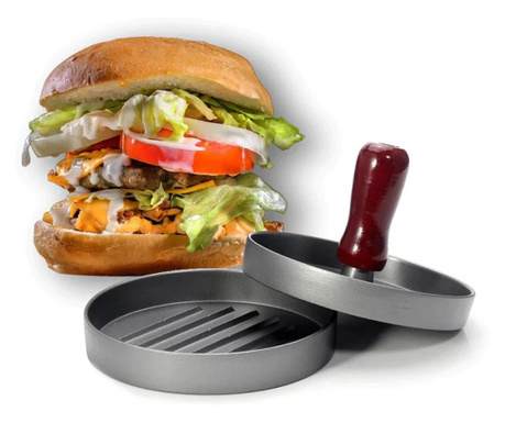 Presa pentru burger, din aluminiu cu invelis antiaderent, maner din lemn, Ø 12 cm, 50 buc foaie hartie, Grunberg PHB12