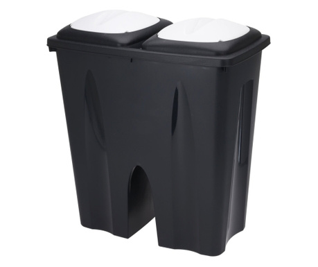 Cos de gunoi cu 2 compartimente Excellent Houseware, plastic, 50x30x55 cm, 2x25 l, negru/alb