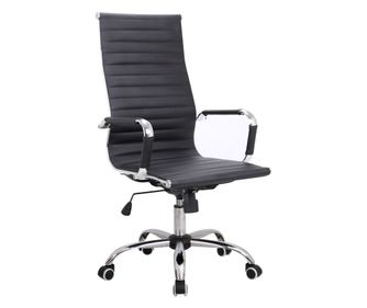 Scaun de birou Jonas, negru, 60x70x108-118 cm, piele sintetica, reglabil pe inaltime, alb, cu cotiere,