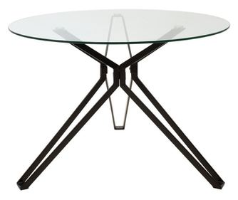 Masa de sufragerie Fording, 120x120x75 cm, cu placa de masa din sticla, baza neagra