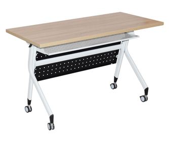 Birou Marena, culoare alb si stejar, 100x60x75 cm, cu biciclete si blat rabatabil