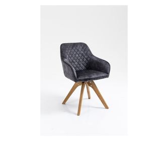 Set 2 scaune de sufragerie Gleb, gri, stofa + metal, 59x60x86 cm, rotative, cu cadru din lemn masiv, antrazit