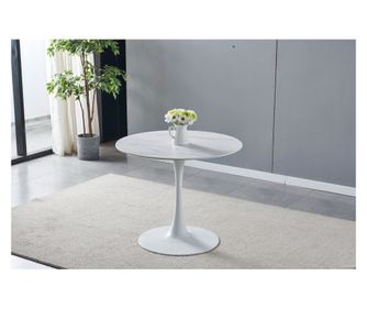 Masa de sufragerie Interla 1, alba, 90x75 cm, model marmura, Sinterstein, sanule fuo din metal