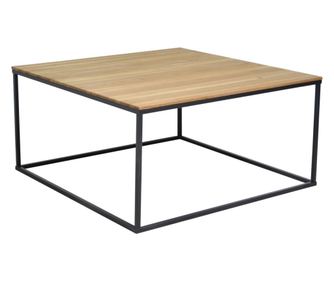 Masuta de cafea Kirtona, maro si negru, 75x75x40 cm, stejar masiv, picioare metalice