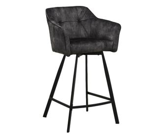 Scaun de bar Pirion, 2 Set, Antrazit, 58,5x56x100 cm, captusit, spatar joasa, cotiere, fuouns, picioare metalice