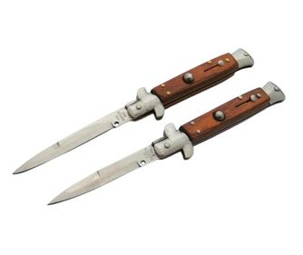 Set od 2 automatska lovačka noža IdeallStore®, talijanska oštrica, Stiletto, nehrđajući čelik, smeđa