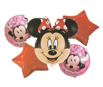 Buchet 5 baloane folie Minnie Mouse pentru petrecere, 60x40 cm, roz