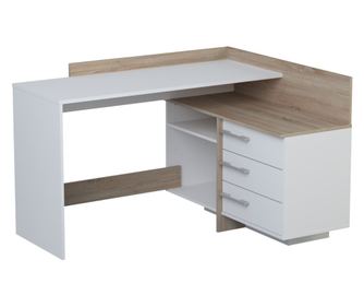 Birou de birou Mos Craciun, 128,8x105,7x83,2, alb+stejar, PAL, cu sertar
