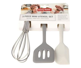 Set 3 ustensile de bucatarie, Danny Home, Silicon/Otel inoxidabil, Gri