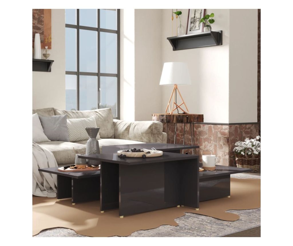 Τραπεζάκια σαλονιού 2 τεμ. γυαλιστερό γκρι 111,5x50x33 εκ. από σύνθετο ξύλο