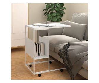 Stolić sa kotačima, bijel, 55x36x63,5 cm, obrađeno drvo