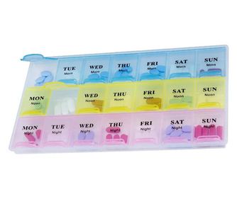Cutie organizator Pufo pentru medicamente, vitamine sau suplimente pe saptamana cu trei compartimente pe zi