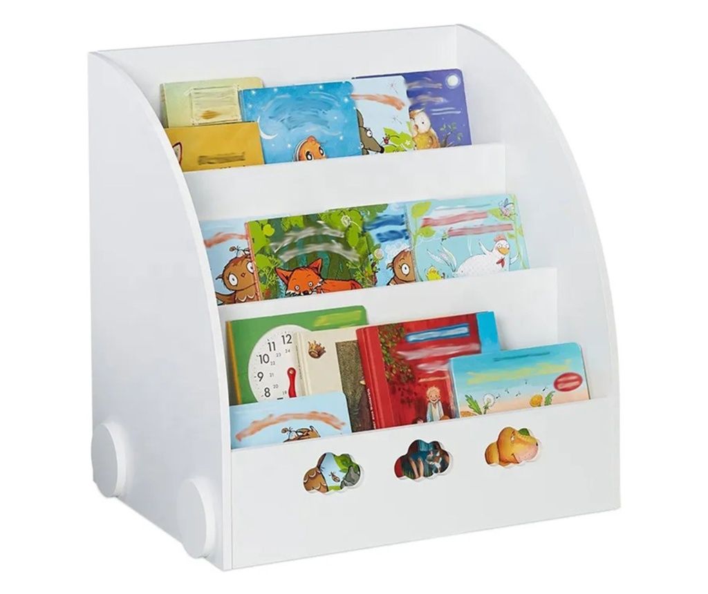 Otroška lesena knjižna polica, organizator igrač z oblakom za shranjevanje - BELA