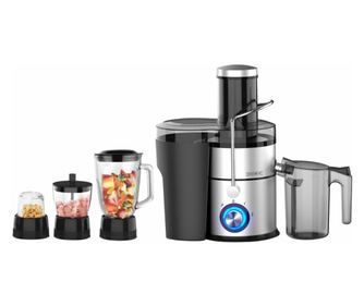 Сокоизстисквачка 4в1 Royalty Line RL-PJ19003, 1000W, 1 L, Чопър, Блендер, Мелничка, Инокс/черен