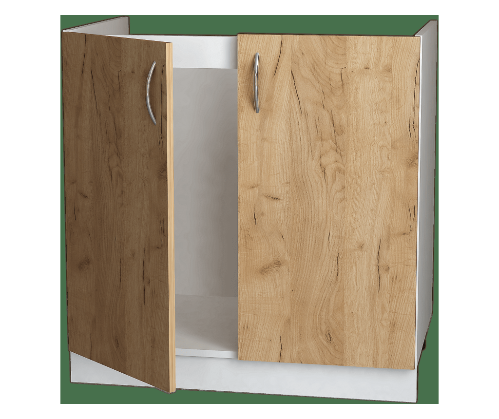 Corp inferior de bucatarie Sani Modest pentru chiuveta, H-80x48x82cm, Alb si Stejar Kraft