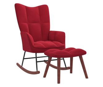 Stolica za ljuljanje s tabureom, vinsko crvena, baršun