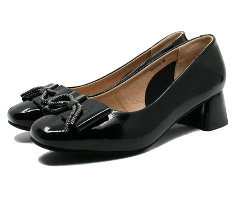 Pantofi damă Karisma negri, din piele naturală lucioasă, decorați cu fundiță-40