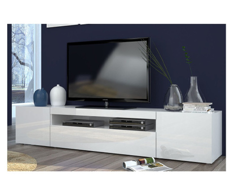 TV Sideboard Piva, бял висок блясък, с рафтове, 200x40x45 cm