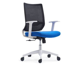 Scaun de birou Ziva, albastru, negru, alb, 67x67x98/108 cm, metal, rotativ, reglabil dreapta, captusit, spuma, plasa