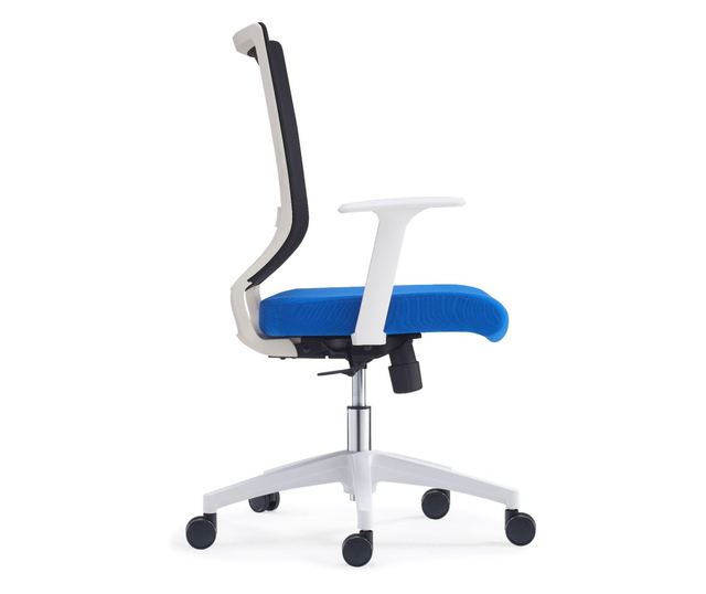 Scaun de birou Ziva, albastru, negru, alb, 67x67x98/108 cm, metal, rotativ, reglabil dreapta, captusit, spuma, plasa