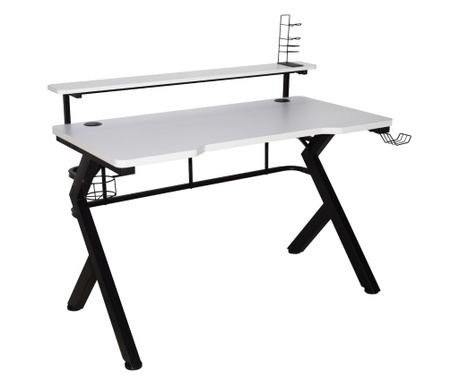 Meli Desk, White and Black, 120x62.5x75/91 cm, с държач за поверителност и притежател на Headhill