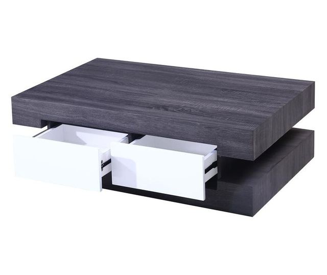 Masuta de cafea Giron, alb si gri, 110x70x35 cm, cu doua sertare