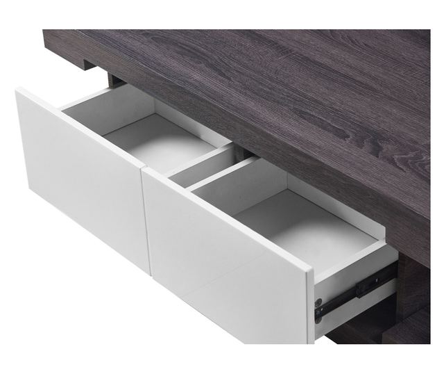Masuta de cafea Giron, alb si gri, 110x70x35 cm, cu doua sertare