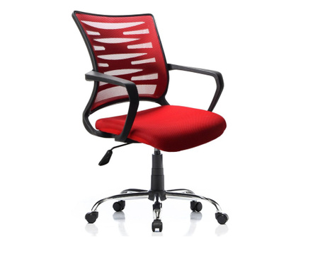 Офис стол Enisa, червено, 48x50x90/100 cm, мрежа, плат, хром, въртящ се и височина регулируем, с подлакътници