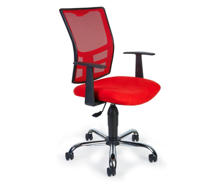 Офис стол Edea, червено, 48x50x93/103 cm, мрежа, плат, хром, въртящ се и височина регулируеми, с подлакътници
