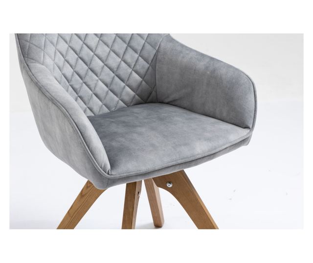 Set 2 scaune de sufragerie Gleb, gri, stofa + metal, 59x60x86 cm, rotative, cu cadru din lemn masiv, gri