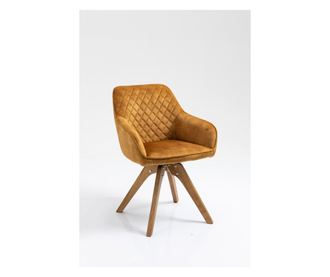 2 Set scaune de sufragerie Gleb, gri, stofa + metal, 59x60x86 cm, rotative, cu cadru din lemn masiv, curcuma