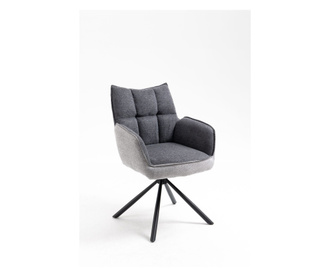 2 Set scaun de sufragerie Ognir 2, textile, gri inchis + gri deschis, cadru metalic negru, cu cotiere