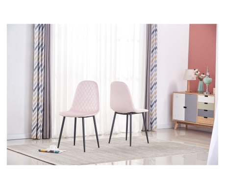 Стол за хранене Moji, 4-Set, Pink, 42.5x40x90 cm, подплатени, декоративни, прахообразни, метални крака