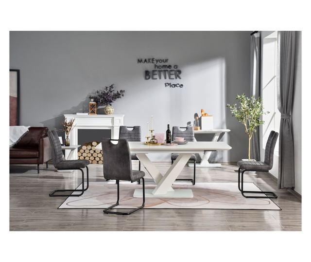Scaun de sufragerie Toplar, set de 2, antracit, 42x57x97,5 cm, captusit, spatar cu maner, cadru metalic, cadru metalic