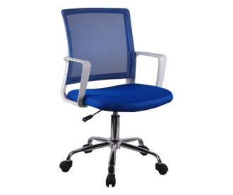Scaun de birou Lea, albastru, plasa si spuma, cadru cromat, rotativ si reglabil pe inaltime, 53,5x56,5x87/97 cm, cu cotiere