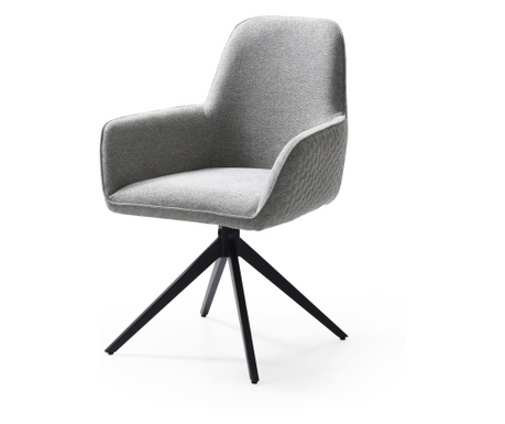 Стол за хранене Матена, 2 комплект, сив, 62x64x90 см, подплатен, 180 ° въртящ се, метални крака, с подлакътници