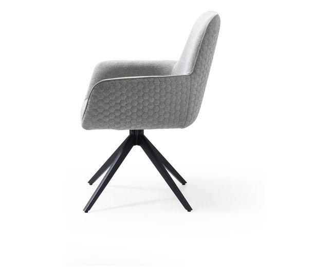 Scaun de sufragerie Matena, Set 2, gri, 62x64x90 cm, captusit, rotativ 180°, picioare metalice, cu cotiere