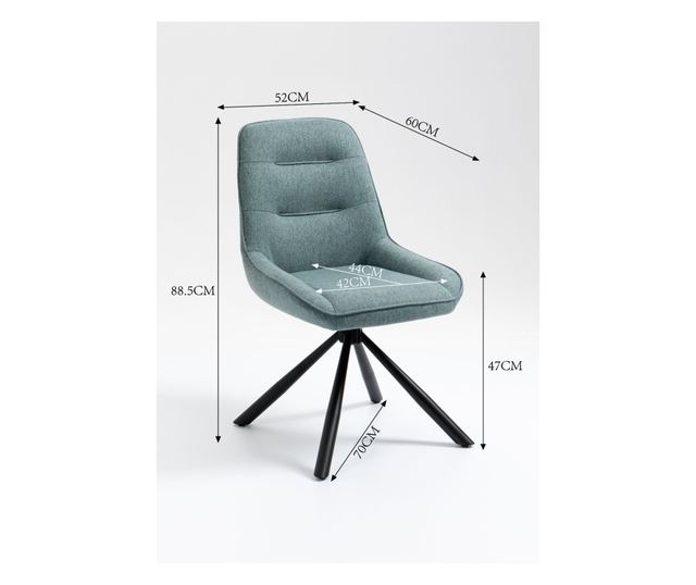 Sufragerie Kanda, 2 Set, turcoan, 52x60x89 cm, captusita, placa rotativa 180°, picioare metalice