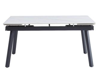 Masa de sufragerie extensibila Coper 3, alb lucios, 180x240x90x76 cm, ceramica, doua panouri de relocare, picioare metalice, rez
