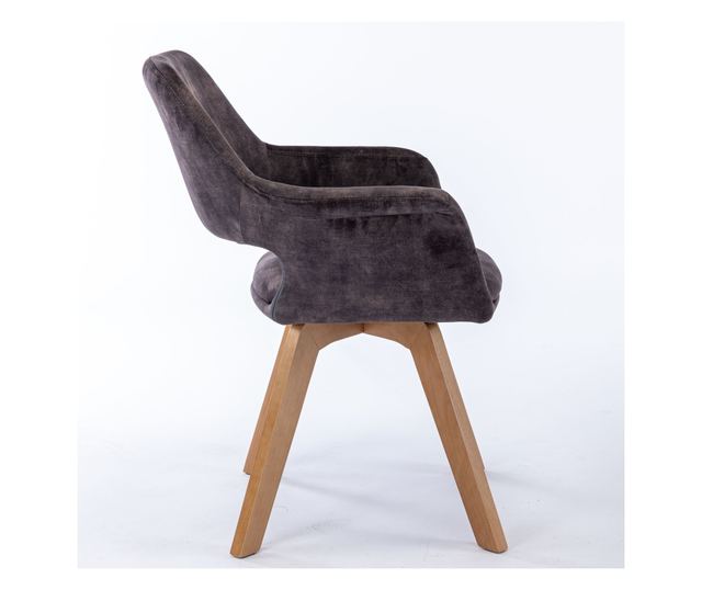 Scaun de sufragerie Lami, Set 2, Antrazit, 58x61x83 cm, captusit, rotativ 360°, picioare metalice
