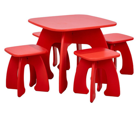 Set Masuta HONEY Red cu 4 scaunele, pentru copii, Lemn, 60x60x50 cm, Culoare Rosu