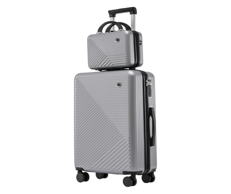 Комплект куфар с козметична чанта Quasar & Co., TSA шифър, 4 колела 360 градуса, телескопична дръжка, 55 x 39 x 23 cm / 22 x 29