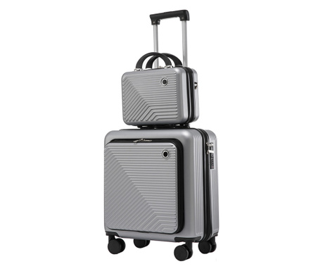 Комплект куфар с козметична чанта Quasar & Co., отделение за лаптоп, TSA шифър, 4 колела 360 градуса, телескопична дръжка, 48 x