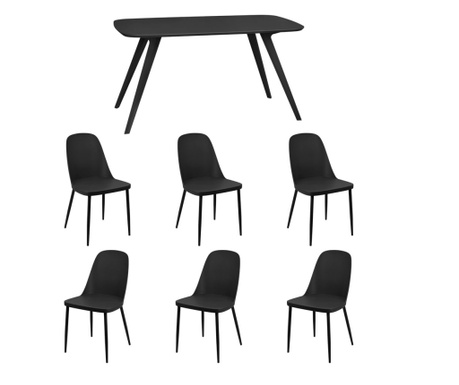 RAKI Set mobila bucatarie/dining, masa neagra 140x80xh75cm Keatley MDF/metal si 6 scaune plastic/metal Orlando negre 54x46xh80cm