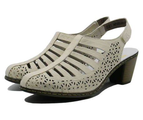 Pantofi decupați Rieker din piele naturală bej cu perforații dantelate-41 EU
